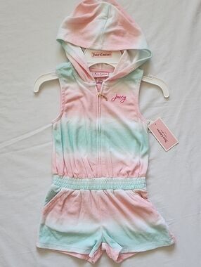 NWT Juicy Couture Kids Girl Tie Dye Velour Hooded Romper Size 5